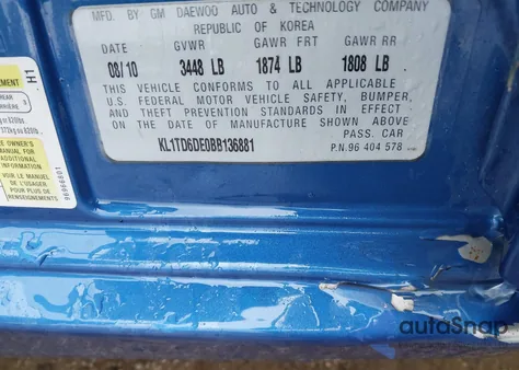 2011 Chevrolet Aveo 1Lt from USA, damaged, VIN KL1TD6DE0BB136881